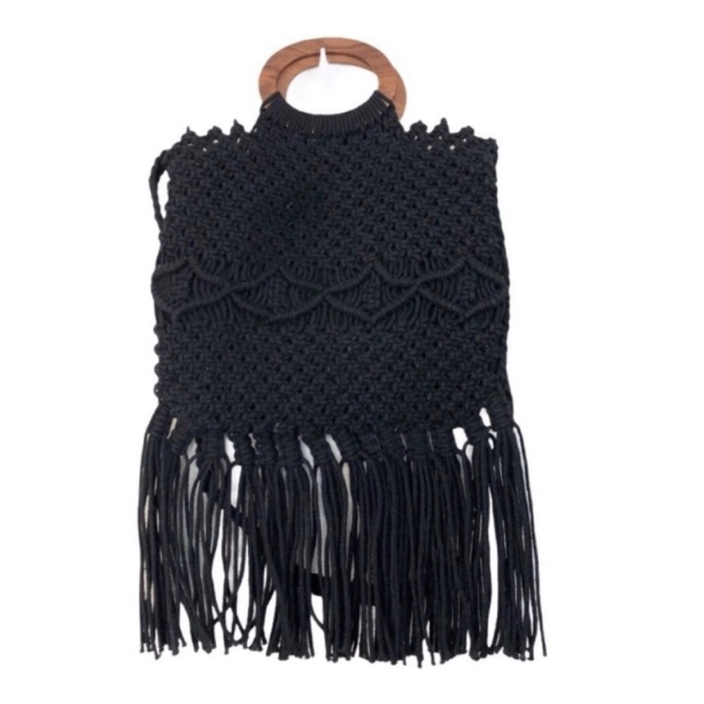 Danielle Nicole Black Macrame Knit Handle Bag Purse